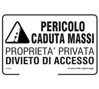 GLOBAL CARTELLO SEGNALETICO - Pericolo caduta massi proprietà privata divieto di accesso - Adesivo Extra Resistente, Pannello in Forex, Pannello In Alluminio (Plastica, 20x31 cm)