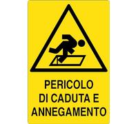 GLOBAL CARTELLO SEGNALETICO - PERICOLO DI CADUTA E ANNEGAMENTO - Adesivo Extra Resistente, Pannello in Forex, Pannello In Alluminio (20x31 cm, Alluminio)