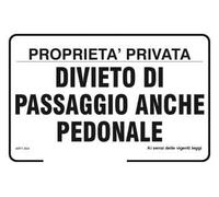 GLOBAL CARTELLO SEGNALETICO - Proprietà privata divieto di passaggio anche pedonale - Segnale Adesivo Resistente, Pannello in Forex, Pannello In Alluminio (Pannello In Alluminio, 20x31 cm)