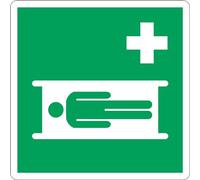 GLOBAL CARTELLO SEGNALETICO QUADRATO - SIMBOLO BARELLA DI PRONTO SOCCORSO - Adesivo Extra Resistente, Pannello in Forex, Pannello In Alluminio (40 cm Lato, Plastica)