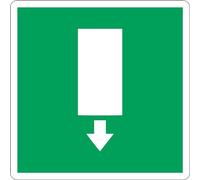 GLOBAL CARTELLO SEGNALETICO QUADRATO - SIMBOLO USCITA DI EMERGENZA VERSO IL BASSO - Adesivo Extra Resistente, Pannello in Forex, Pannello In Alluminio (10 cm Lato, Adesivo)