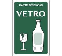 GLOBAL CARTELLO SEGNALETICO - RACCOLTA DIFFERENZIATA - VETRO - Adesivo Extra Resistente, Pannello in Forex, Pannello In Alluminio (Adesivo, 20x31 cm)