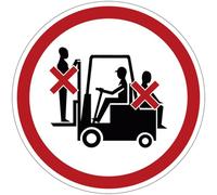 GLOBAL CARTELLO SEGNALETICO ROTONDO - vietato trasportare e sollevare persone sui carrelli elevatori - segnale Adesivo, Pannello in Forex, Pannello In Alluminio (Adesivo, 30 cm Lato)