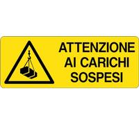 GLOBAL CARTELLO SEGNALETICO UNI - ATTENZIONE AI CARICHI SOSPESI - Adesivo Extra Resistente, Pannello in Forex, Pannello In Alluminio (30x12 cm, Adesivo)