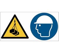 GLOBAL CARTELLO SEGNALETICO UNI - Carichi sospesi, casco di protezione obbligatorio - Segnale Adesivo, Pannello in Forex, Pannello In Alluminio (Pannello in Plastica, 30x12 cm)