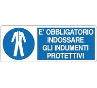 GLOBAL CARTELLO SEGNALETICO UNI - E' OBBLIGATORIO INDOSSARE GLI INDUMENTI PROTETTIVI - Adesivo Extra Resistente, Pannello in Forex, Pannello In Alluminio (30x12 cm, Adesivo)