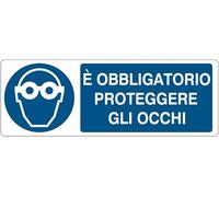 GLOBAL CARTELLO SEGNALETICO UNI - È obbligatorio proteggere gli occhi - Segnale Adesivo, Pannello in Forex, Pannello In Alluminio (Pannello in Alluminio, 30x12 cm)