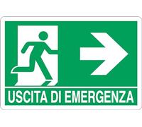 GLOBAL CARTELLO SEGNALETICO - USCITA DI EMERGENZA A DESTRA - Adesivo Extra Resistente, Pannello in Forex, Pannello In Alluminio (10x15 cm, Plastica)