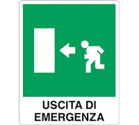 GLOBAL CARTELLO SEGNALETICO - USCITA DI EMERGENZA A SINISTRA - Adesivo Extra Resistente, Pannello in Forex, Pannello In Alluminio (10x15 cm, Adesivo)
