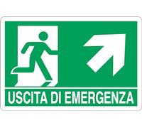 GLOBAL CARTELLO SEGNALETICO - USCITA DI EMERGENZA SALITA DESTRA - Adesivo Extra Resistente, Pannello in Forex, Pannello In Alluminio (20x31 cm, Adesivo)
