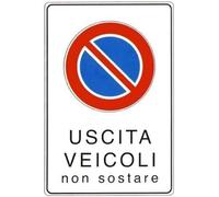 GLOBAL CARTELLO SEGNALETICO - USCITA VEICOLI NON SOSTARE - Adesivo Extra Resistente, Pannello in Forex, Pannello In Alluminio (Alluminio, 20x31 cm)