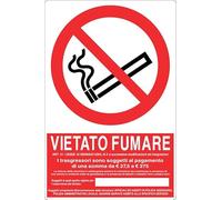 GLOBAL CARTELLO SEGNALETICO - VIETATO FUMARE CON LEGGE E SANZIONI + SPAZIO - Adesivo Extra Resistente, Pannello in Forex, Pannello In Alluminio (10x15 cm, Alluminio)