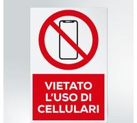 GLOBAL CARTELLO SEGNALETICO - vietato l'uso dei cellulari - Segnale Adesivo Extra Resistente, Pannello in Forex, Pannello In Alluminio (Adesivo, 10x15 cm)