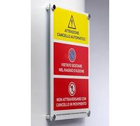 Global Cartello Targa in Alluminio - Attenzione cancello automatico - Con Distanziali in acciaio inox (20x31 cm)