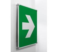 Global Cartello Targa in Alluminio Quadrato - Freccia uscita d'emergenza - Con Distanziali in acciaio inox (20x20 cm)