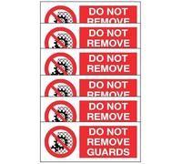 GLOBAL KIT DI 6 ADESIVI UNI - DO NOT REMOVE GUARDS - Pittogramma ISO 7010 Con Stampa Diretta U.V. (IDEALE ANCHE PER ESTERNO) (8X3 CM)