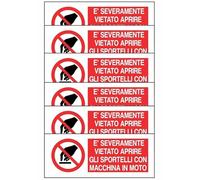 GLOBAL KIT DI 6 ADESIVI UNI - È SEVERAMENTE VIETATO APRIRE GLI SPORTELLI - Pittogramma ISO 7010 Con Stampa Diretta U.V. (IDEALE ANCHE PER ESTERNO) (15X6 CM)
