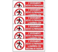 GLOBAL KIT DI 6 ADESIVI UNI - È SEVERAMENTE VIETATO OLTREPASSARE LA BARRIERA - Pittogramma ISO 7010 Con Stampa Diretta U.V. (IDEALE ANCHE PER ESTERNO) (30X12 CM)