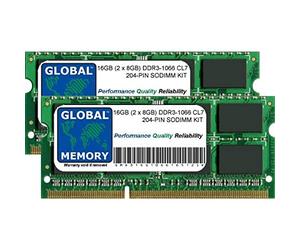 GLOBAL MEMORY Kit RAM DDR3 1066MHz PC3-8500 SODIMM 16 GB (2 x 8 GB) per Intel iMac 27" i5 2.66GHz/i7 2.8GHz (fine 2009)