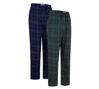 GLOBAL Pantaloni pigiama da uomo 100% flanella di cotone Blu a Scacchi Verde a Scacchi M