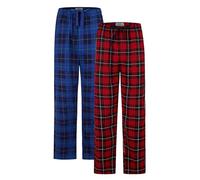 GLOBAL Pantaloni pigiama da uomo 100% flanella di cotone Rosso a Scacchi Blu a Scacchi M