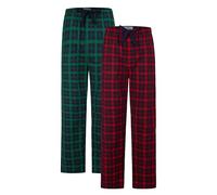 GLOBAL Pantaloni pigiama da uomo 100% flanella di cotone Rosso a Scacchi Verde a Scacchi XL
