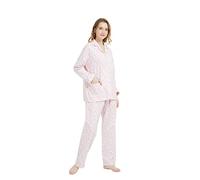 Global - Pigiama da donna, 100% flanella di cotone, con bottoni frontali, pantaloni con coulisse, XL