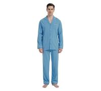 GLOBAL Pigiama da Uomo Lungo Cotone Nightwear Set Manica Lunga Camicia con Tasca Pigiama Pantaloni Due Pezzi Set Nightwea Azzurro L