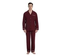 GLOBAL Pigiama da Uomo Lungo Cotone Nightwear Set Manica Lunga Camicia con Tasca Pigiama Pantaloni Due Pezzi Set Nightwea Vino Rosso S