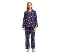 GLOBAL Pigiama Donna Flanella Cotone Maniche Lunghe Due Pezzi Camicie da Notte Pjs Confortevole Sleepwear Caldo Morbido Blu, Bastoncini di Zucchero di Natale M