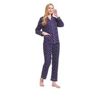 GLOBAL Pigiama Donna Flanella|Donna Pigiami Cotone Maniche Lunghe| Pigiami Due Pezzi da Donna| Camicie da Notte da Donna| Pjs Confortevole| Sleepwear Caldo Morbido Blu, Macchie Colorate M