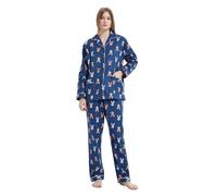 GLOBAL Pigiama Donna Flanella Donna Pigiami Cotone Maniche Lunghe Pigiami Due Pezzi da Donna Camicie da Notte da Donna Pjs Confortevole Sleepwear Caldo Morbido,Coniglio Blu,S