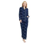 GLOBAL Pigiama Donna Flanella|Donna Pigiami Cotone Maniche Lunghe| Pigiami Due Pezzi da Donna| Camicie da Notte da Donna| Pjs Confortevole| Sleepwear Caldo Morbido |Stella Blu M