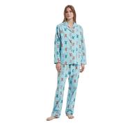 GLOBAL Pigiama Donna Flanella Donna Pigiami Cotone Maniche Lunghe Pigiami Due Pezzi da Donna Camicie da Notte da Donna Pjs Confortevole Sleepwear Caldo Morbido,Coniglio Verde,S
