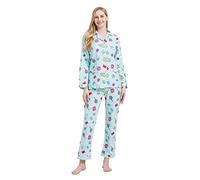 GLOBAL Pigiama Donna Flanella|Donna Pigiami Cotone Maniche Lunghe| Pigiami Due Pezzi da Donna| Camicie da Notte da Donna| Pjs Confortevole| Sleepwear Caldo Morbido Verde, Dessert M