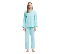 GLOBAL Pigiama Donna Flanella Donna Pigiami Cotone Maniche Lunghe Pigiami Due Pezzi da Donna Camicie da Notte da Donna Pjs Confortevole Sleepwear Caldo Morbido Verde, Punto Bianco XL