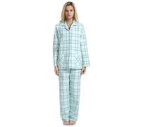GLOBAL Pigiama Donna Flanella|Donna Pigiami Cotone Maniche Lunghe| Pigiami Due Pezzi da Donna| Camicie da Notte da Donna| Pjs Confortevole| Sleepwear Caldo Morbido |Plaid Verde S