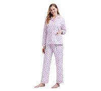 GLOBAL Pigiama Donna Flanella|Donna Pigiami Cotone Maniche Lunghe| Pigiami Due Pezzi da Donna| Camicie da Notte da Donna| Pjs Confortevole| Sleepwear Caldo Morbido |Fiore Rosa Fantasia L