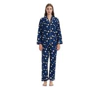 GLOBAL Pigiama Donna Flanella Donna Pigiami Cotone Maniche Lunghe Pigiami Due Pezzi da Donna Camicie da Notte da Donna Pjs Confortevole Sleepwear Caldo Morbido Fiocchi di Neve Blu L