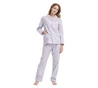 GLOBAL Pigiama Donna Flanella|Donna Pigiami Cotone Maniche Lunghe| Pigiami Due Pezzi da Donna| Camicie da Notte da Donna| Pjs Confortevole| Sleepwear Caldo Morbido |Fiore Viola M