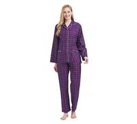 GLOBAL Pigiama Donna Flanella|Donna Pigiami Cotone Maniche Lunghe| Pigiami Due Pezzi da Donna| Camicie da Notte da Donna| Pjs Confortevole| Sleepwear Caldo Morbido Blu/Viola/Bianco, Griglia M