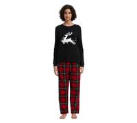 GLOBAL Pigiama Donna Flanella Pigiama Donna Set Cotone Manica Lunga Pullover Top e Fondo Elastico con Coulisse Morbido Confortevole Rosso a Scacchi M