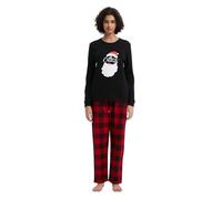 GLOBAL Pigiama Donna Flanella Pigiama Donna Set Cotone Manica Lunga Pullover Top e Fondo Elastico con Coulisse Morbido Confortevole Rosso Nero a Scacchi L