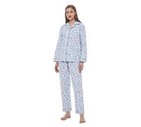 GLOBAL Pigiama Donna Set 2 Pezzi 100% Cotone Cosy Flanella Pj Set di Loungewear Button Front Top Pantaloni Regalo di Natale
