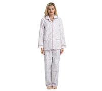 GLOBAL Pigiama Donna Set 2 Pezzi 100% Cotone Cosy Flanella Pj Set di Loungewear Button Front Top Pantaloni Regalo di Natale