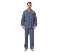 GLOBAL Pigiama Uomo 100% Cotone, Set Biancheria da Notte Lungo Traspirante | Due pezzi leggero adatto tutto l'anno, Camicia con tasche, coulisse pantalone, tessuto confortevole per il riposo notturno