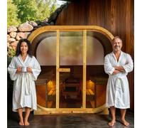 GLOBAL RELAX® | DHARANI CUBE OUTDOOR Steam Sauna for up to 6 People | Thermo Spruce I Adjustable Temperature I LED Lighting I T/H Meter I 8000W Power I Eliminates Toxins I Muscle Relaxation