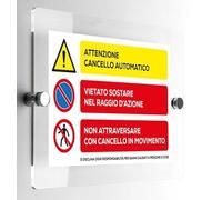 Global Targa Cartello in plexiglass - Attenzione cancello automatico - Con Distanziali in acciaio inox, Stampa UV (Plexiglass, 21x30 cm)