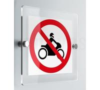 Global Targa Cartello in plexiglass Quadrato - Divieto di transito alle moto simbolo - Con Distanziali in acciaio inox, Stampa UV (Plexiglass, 30x30 cm)