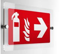Global Targa Cartello in plexiglass uni - Estintore con fuoco e freccia antincendio personalizzata - Con Distanziali in acciaio inox (15x7 cm)